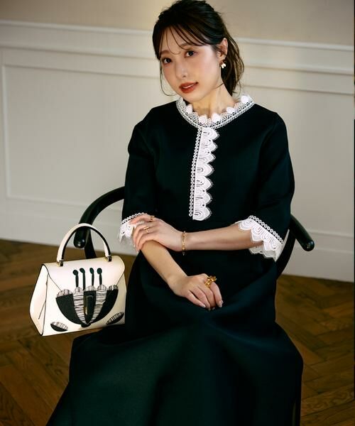 Maglie le cassetto / マーリエ ル カセット ミニ丈・ひざ丈ワンピース | 《M Maglie le cassetto×冨張愛》愛されクラシカル“Lace”ニットワンピース | 詳細3