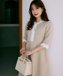 Maglie le cassetto / マーリエ ル カセット ミニ丈・ひざ丈ワンピース | 《大きいサイズ》愛されクラシカル“Lace”ニットワンピース《M Maglie le cassetto×冨張愛》