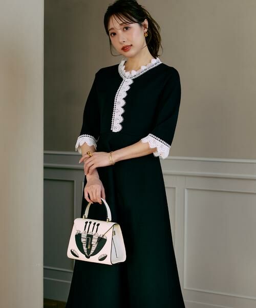 Maglie le cassetto / マーリエ ル カセット ミニ丈・ひざ丈ワンピース | 《大きいサイズ》愛されクラシカル“Lace”ニットワンピース《M Maglie le cassetto×冨張愛》 | 詳細1