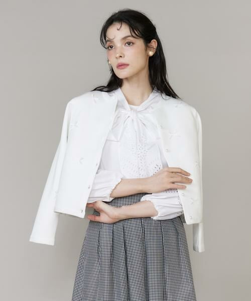 Maglie le cassetto / マーリエ ル カセット カーディガン・ボレロ | サテンリボンニットジャケット（オフホワイト1）