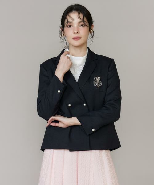 Maglie le cassetto / マーリエ ル カセット その他アウター | 《大きいサイズ》ロゴ刺繍パール釦ジャケット《M Maglie le cassetto》（ネイビー）