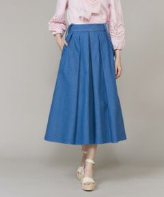 Maglie le cassetto / マーリエ ル カセット ミニ・ひざ丈スカート | 《プラスサイズ》《WEB・POPUP限定》サスペンダー付きデニムタックスカート《M Maglie le cassetto》