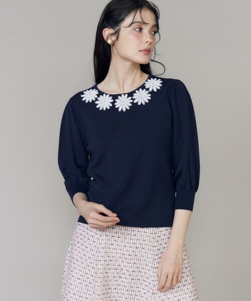 Maglie le cassetto / マーリエ ル カセット ニット・セーター | 《大きいサイズ》モチーフレースニットプルオーバー（ネイビー）