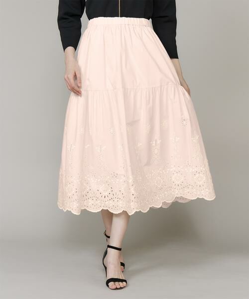 Maglie le cassetto / マーリエ ル カセット ミニ・ひざ丈スカート | 《大きいサイズ》ラッシュガードレーススカート《M Maglie le cassetto》（ピンク1）