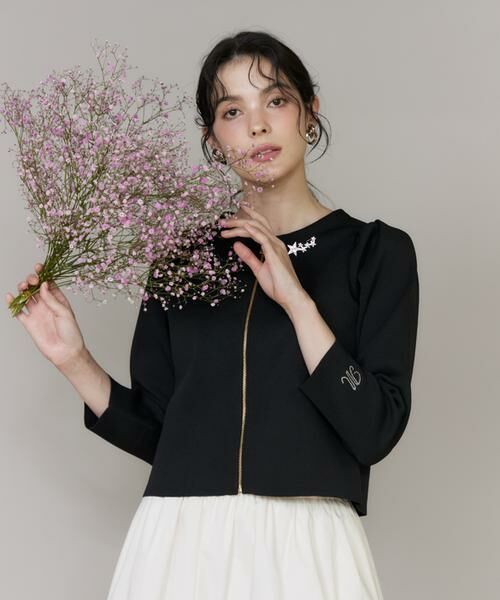 Maglie le cassetto / マーリエ ル カセット カーディガン・ボレロ | ロゴ刺繍ジップカーディガン（ブラック）
