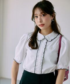 Maglie le cassetto / マーリエ ル カセット シャツ・ブラウス | 《M Maglie le cassetto×冨張愛》華やかフリルカラーロゴ刺繍ブラウス