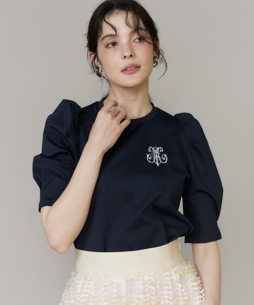 Maglie le cassetto / マーリエ ル カセット Tシャツ | 《大きいサイズ》ロゴ刺繍ボリューム袖カットソー（ネイビー）