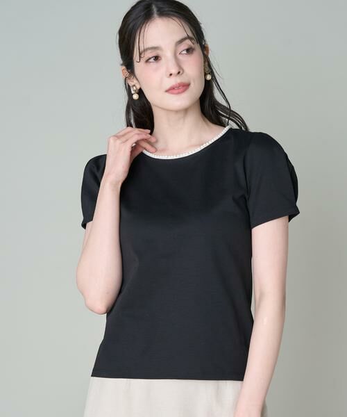 Maglie le cassetto / マーリエ ル カセット Tシャツ | 衿パールコンパクトTシャツ（ブラック）