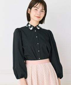 Maglie le cassetto / マーリエ ル カセット シャツ・ブラウス | 《プラスサイズ》フラワービジューブラウス｜今年らしい衿とビジューで魅せる顔映え