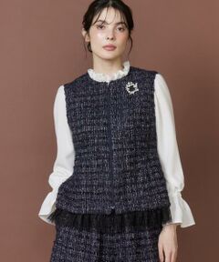 Maglie le cassetto / マーリエ ル カセット ベスト | 《大きいサイズ》フィルムツィードジレ｜シンプル服に重ねるだけで即華やぐ主役級ジレ《M Maglie le cassetto》