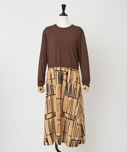 EPELER / イプリ ロング・マキシ丈ワンピース | プリントドッキングヴィーナスニットワンピース（チャ）