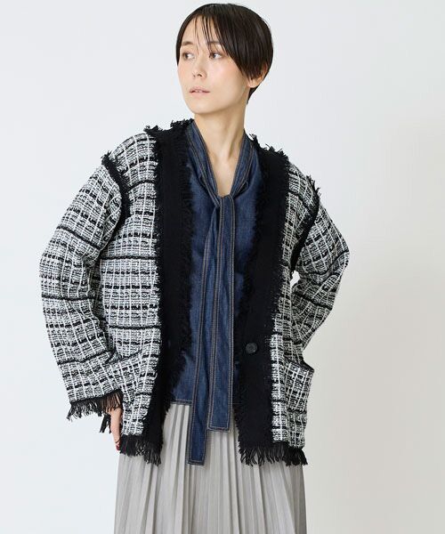 EPELER / イプリ カーディガン・ボレロ | ニットツイードジャケット（クロ）