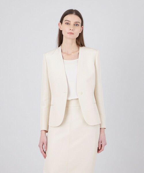 EPOCA / エポカ ノーカラージャケット | 【EPOCA DI BASE】 ウールシルクダブルクロス ノーカラージャケット 《WEB&一部店舗限定》(オフホワイト1)