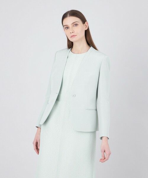 EPOCA / エポカ ノーカラージャケット | 【EPOCA DI BASE】 ウールシルクダブルクロス ノーカラージャケット 《WEB&一部店舗限定》(グリーン3)