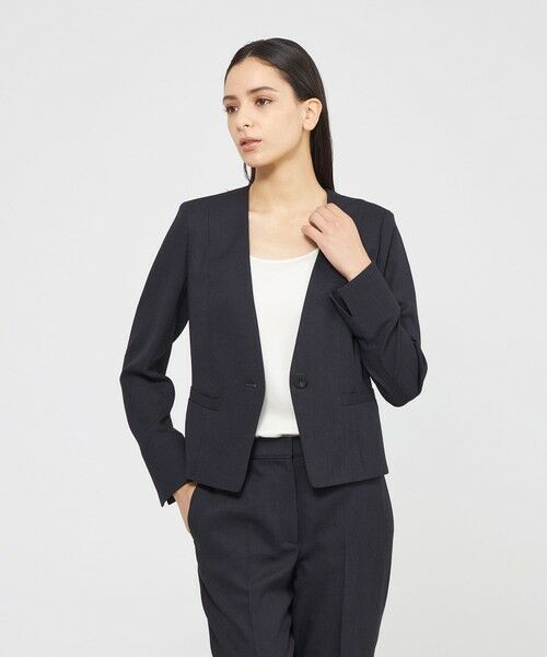 EPOCA / エポカ ノーカラージャケット | スラブストレッチ ノーカラージャケット(ネイビー2)