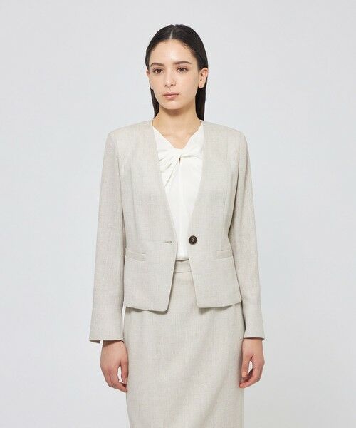 EPOCA / エポカ ノーカラージャケット | スラブストレッチ ノーカラージャケット(ベージュ1)