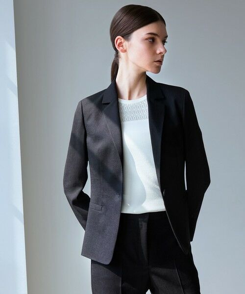 EPOCA / エポカ ノーカラージャケット | スラブストレッチ テーラードジャケット(ブラック1)