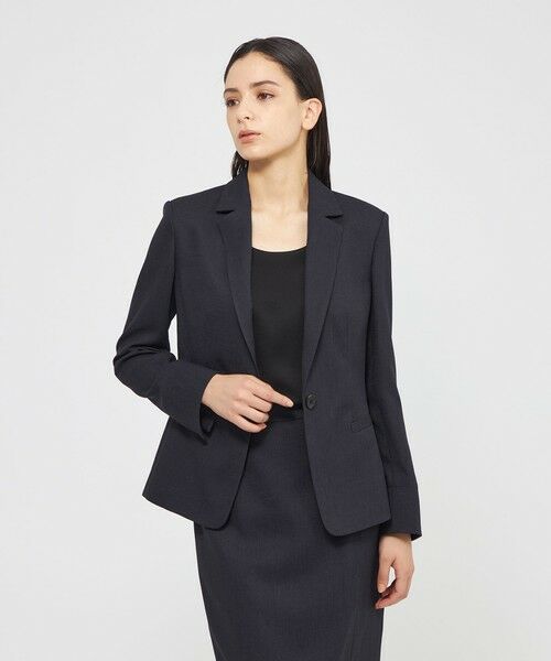 EPOCA / エポカ ノーカラージャケット | スラブストレッチ テーラードジャケット(ネイビー2)