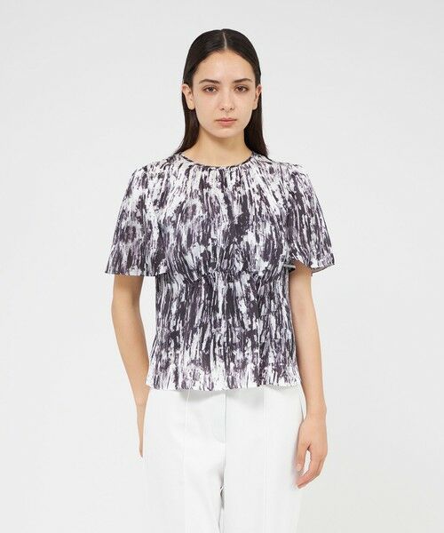 EPOCA / エポカ シャツ・ブラウス | アブストラクトプリント フレアスリーブブラウス(ネイビー2)