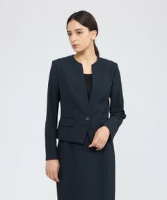 【美品】エポカ　ノーカラージャケット　ロゴボタン　ストレッチ　ネイビー　40 EPOCA / エポカ （レディース） ノーカラージャケット