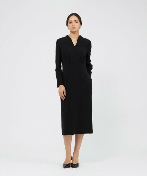 EPOCA / エポカ ロング・マキシ丈ワンピース | コンパクトダブルクロス Vネックワンピース | 詳細1