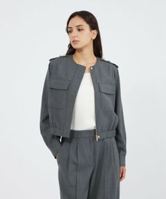 EPOCA / エポカ ノーカラージャケット | ライトウールツイル クロップドジャケット