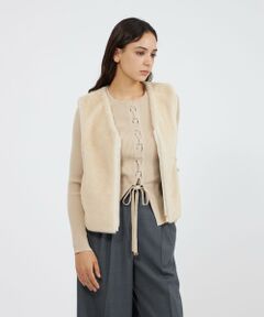 EPOCA / エポカ ノーカラージャケット | エコファーVネックジレ