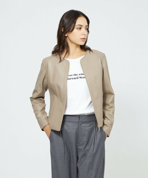 EPOCA / エポカ ノーカラージャケット | 【EPOCA STORIA】ソフトラムレザージャケット《WEB&EPOCA THE SHOP店舗限定》(ベージュ1)