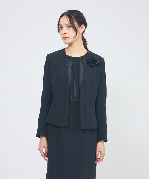 EPOCA / エポカ ノーカラージャケット | コンパクトダブルクロス ノーカラージャケット（ネイビー2）