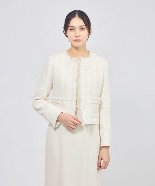 EPOCA / エポカ ノーカラージャケット | コットンファンシーツィード ノーカラージャケット（オフホワイト1）