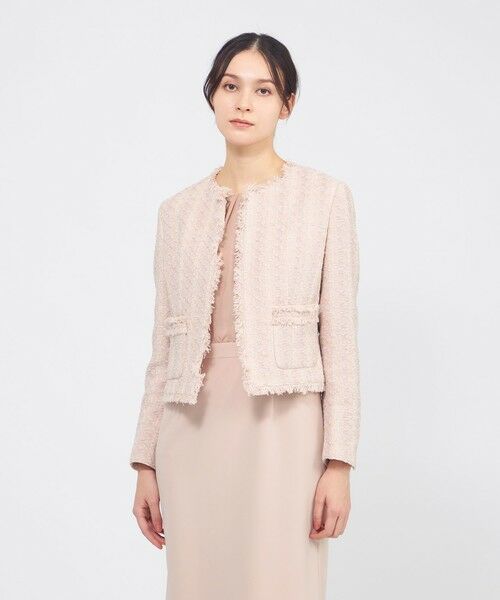 EPOCA / エポカ ノーカラージャケット | コットンファンシーツィード ノーカラージャケット（ピンク3）