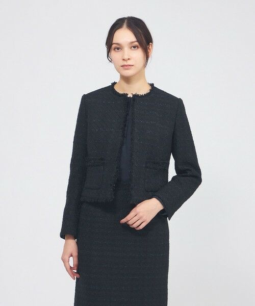 EPOCA / エポカ ノーカラージャケット | コットンファンシーツィード ノーカラージャケット（ネイビー2）