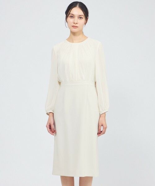 EPOCA / エポカ ロング・マキシ丈ワンピース | コンパクトダブルクロス シフォンコンビドレス（オフホワイト1）
