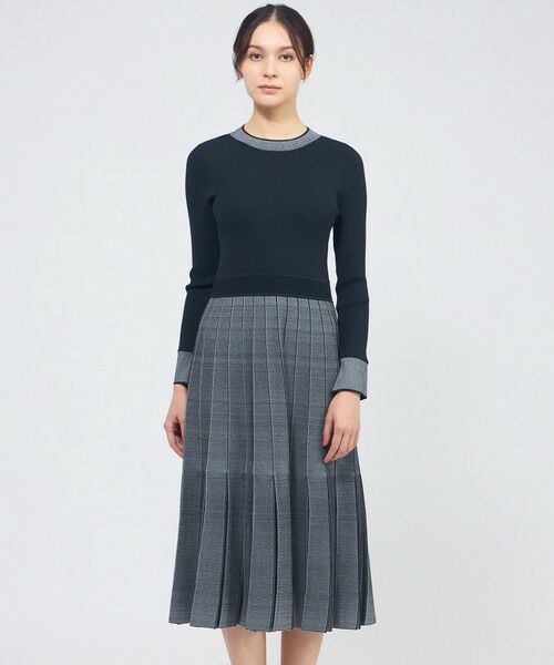 EPOCA / エポカ ロング・マキシ丈ワンピース | プリーツライクジャカード ニットワンピース（ネイビー2）