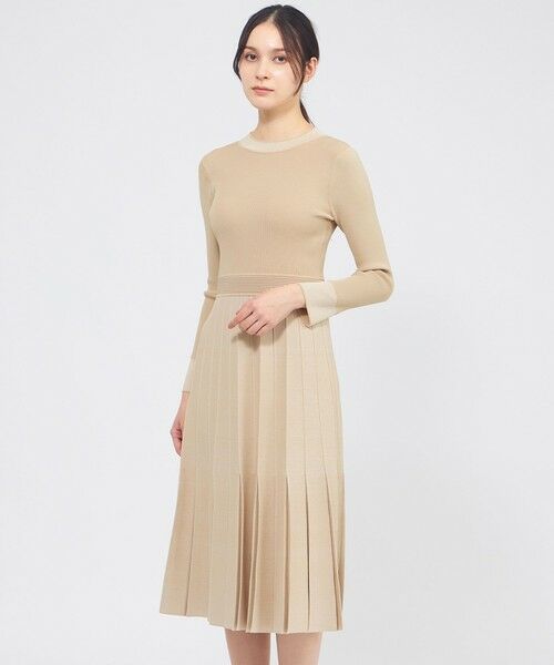 EPOCA / エポカ ロング・マキシ丈ワンピース | プリーツライクジャカード ニットワンピース（ベージュ1）