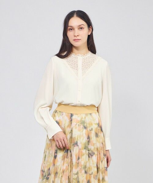 EPOCA / エポカ シャツ・ブラウス | パウダリーダブルクロス レースコンビブラウス（オフホワイト1）