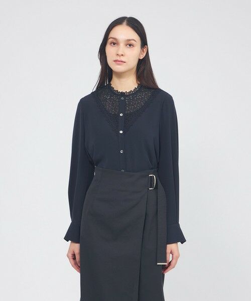 EPOCA / エポカ シャツ・ブラウス | パウダリーダブルクロス レースコンビブラウス（ネイビー2）