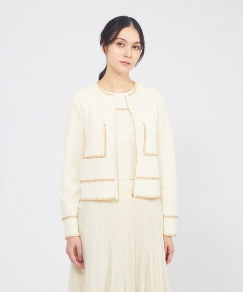 EPOCA / エポカ ニット・セーター | トリミングニット ジップアップジャケット（オフホワイト1）
