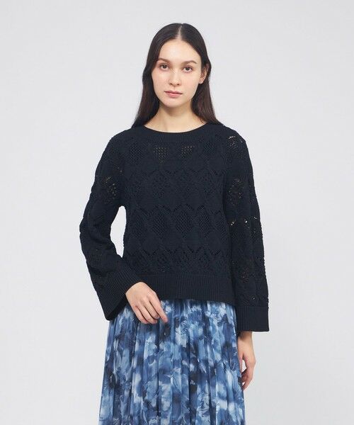 EPOCA / エポカ ニット・セーター | ケーブルニット ベルスリーブプルオーバー（ネイビー2）