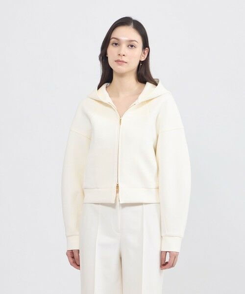 EPOCA / エポカ ノーカラージャケット | ライトコットンダンボール ジップアップフーディー（オフホワイト1）
