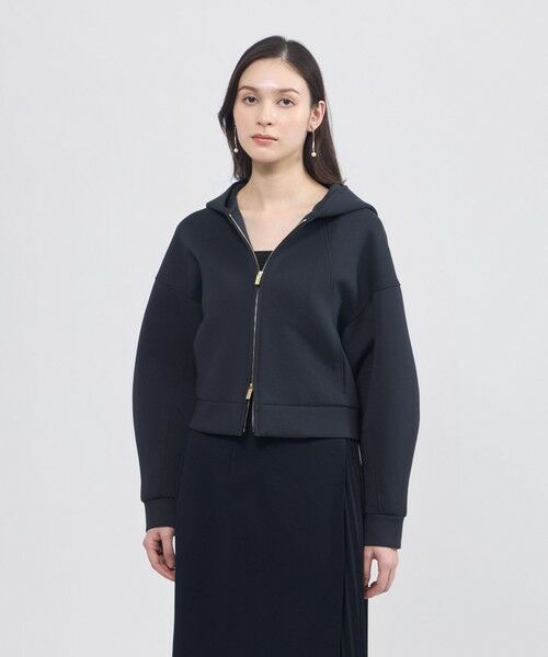 EPOCA / エポカ ノーカラージャケット | ライトコットンダンボール ジップアップフーディー（ネイビー2）