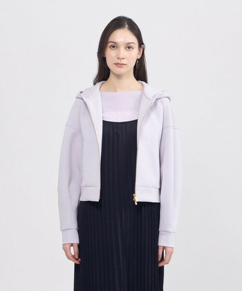 EPOCA / エポカ ノーカラージャケット | ライトコットンダンボール ジップアップフーディー（パープル7）