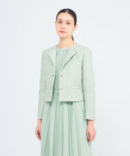 EPOCA / エポカ ノーカラージャケット | メタルギアツイード トライアングルカラージャケット（グリーン3）