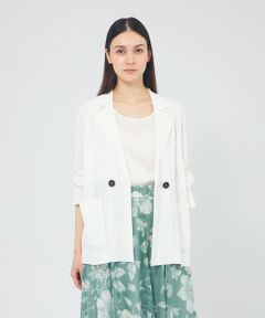 EPOCA / エポカ ノーカラージャケット | シアーコットンナイロン ダブルブレストニットジャケット