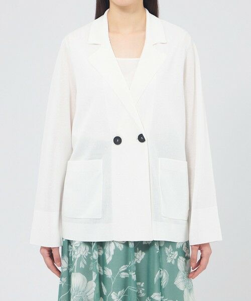 EPOCA / エポカ ノーカラージャケット | シアーコットンナイロン ダブルブレストニットジャケット | 詳細5