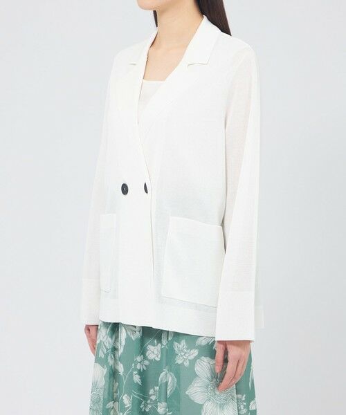 EPOCA / エポカ ノーカラージャケット | シアーコットンナイロン ダブルブレストニットジャケット | 詳細6