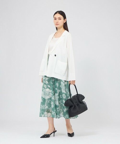 EPOCA / エポカ ノーカラージャケット | シアーコットンナイロン ダブルブレストニットジャケット | 詳細1