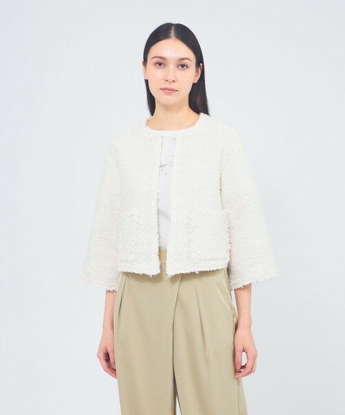EPOCA / エポカ ノーカラージャケット | ミックスツイード ニットジャケット（ホワイト1）