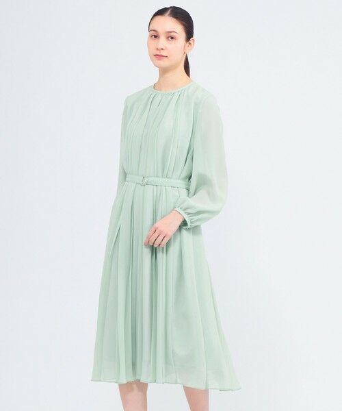 EPOCA / エポカ ロング・マキシ丈ワンピース | エアリーシフォン プリーツドレス（グリーン3）