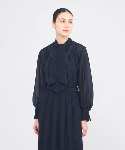 EPOCA / エポカ シャツ・ブラウス | エアリーシフォン プリーツブラウス（ネイビー2）